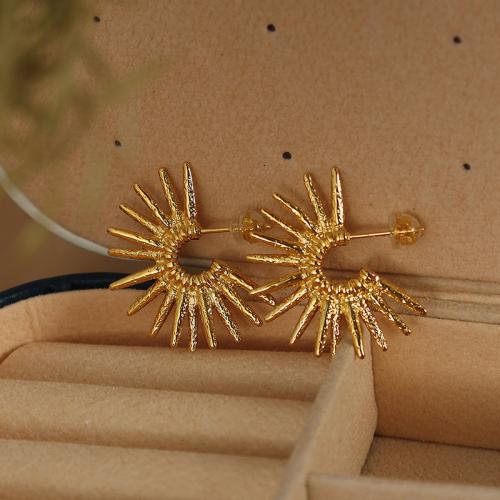 Stainless Steel Stud Earrings 304 Stainless Steel Flower plated fashion jewelry & for woman golden Sold By Pair