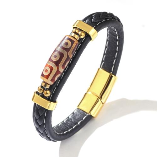 Cowhide Bracelet with Tibetan Agate & Zinc Alloy plated fashion jewelry & for man Sold By PC