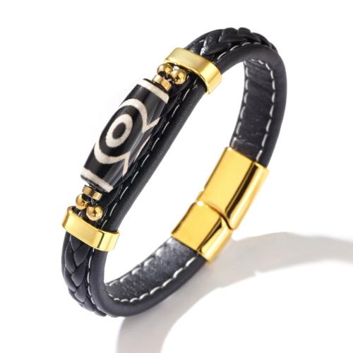 PU Leather Cord Bracelets with Tibetan Agate & Zinc Alloy plated  & for man Sold By PC