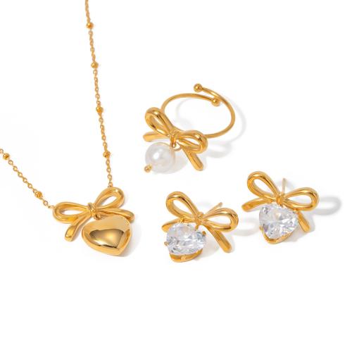 Fashion Stainless Steel Jewelry Sets 304 Stainless Steel Bowknot 18K gold plated fashion jewelry & for woman Sold By PC