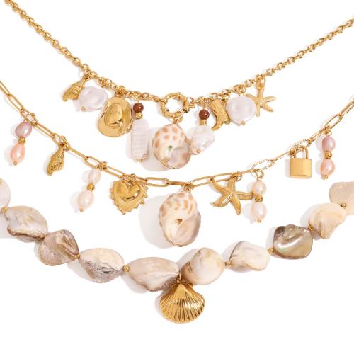 Stainless Steel Jewelry Necklace 304 Stainless Steel with Shell plated fashion jewelry & for woman golden Sold By PC