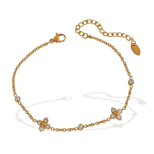 Roestvrij staal armbanden, 304 roestvrij staal, met Cubic Zirconia, met 5cm extender keten, plated, mode sieraden & voor vrouw, gouden, Lengte 19 cm, Verkocht door PC