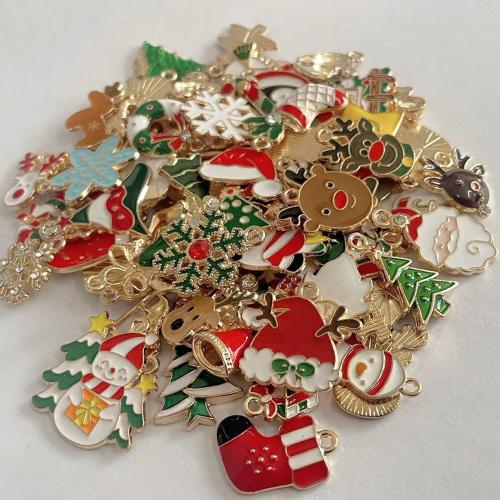 Zinc Alloy Enamel Pendants Tangerine plated random style & Christmas Design & DIY Sold By Bag