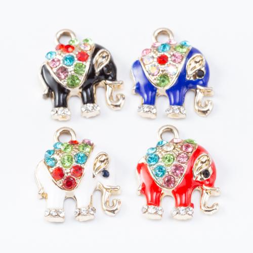 Zinc Alloy Enamel Pendants Elephant plated DIY & with rhinestone Sold By PC