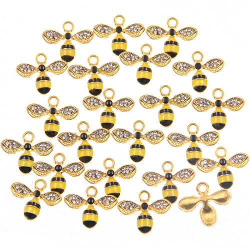 Zinc Alloy Animal Pendants Bee plated DIY & enamel & with rhinestone Sold By Bag