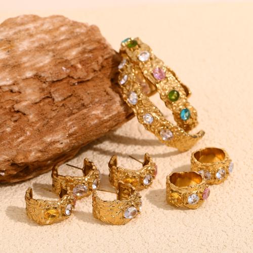 304 Stainless Steel Jewelry Set gold color plated & for woman & with rhinestone Sold By PC