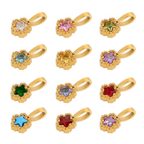 Stainless Steel Pendants 304 Stainless Steel Star gold color plated DIY & micro pave cubic zirconia Sold By PC