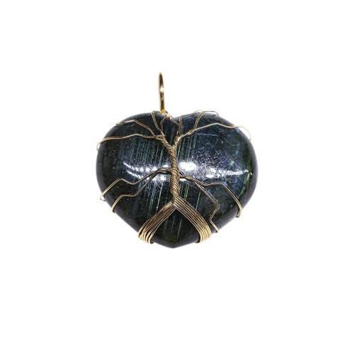 Gemstone Pendants Jewelry Labradorite with Brass Heart gold color plated DIY Sold By PC