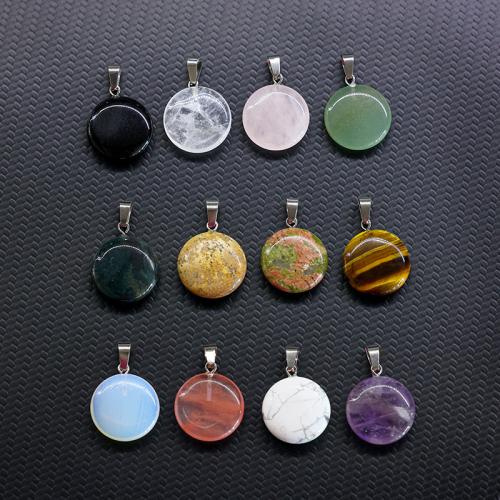 Gemstone Pendants Jewelry with Iron & 304 Stainless Steel Flat Round DIY Sold By PC