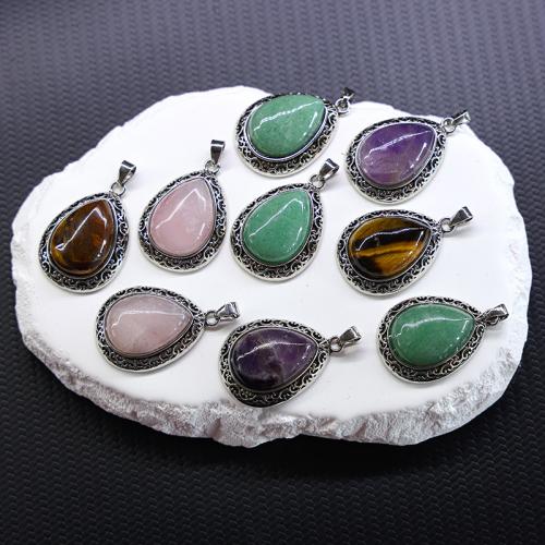 Gemstone Pendants Jewelry with Zinc Alloy Teardrop antique silver color plated DIY Sold By PC