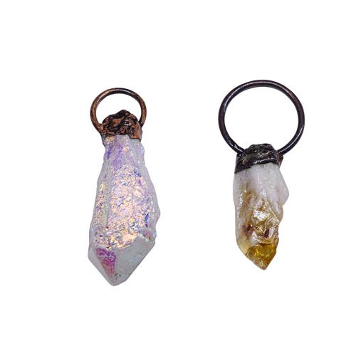 Quartz Gemstone Pendants Citrine with Clear Quartz & Brass plated DIY Sold By PC