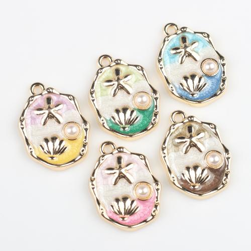 Zinc Alloy Enamel Pendants with Plastic Pearl gold color plated DIY nickel lead & cadmium free Sold By Bag