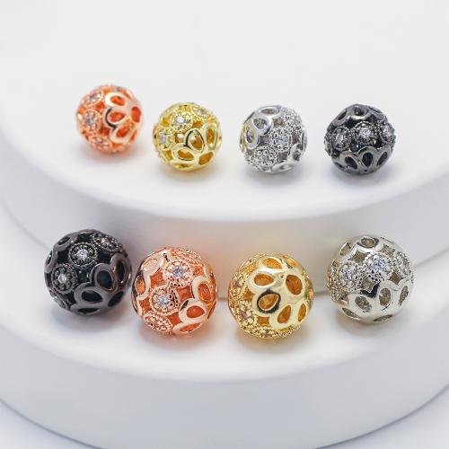 Cubic Zirconia Micro Pave Brass Beads Round plated DIY & micro pave cubic zirconia nickel lead & cadmium free Sold By PC