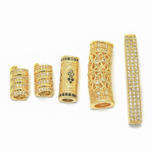 Cubic Zirconia Micro Pave Brass Beads gold color plated DIY & micro pave cubic zirconia nickel lead & cadmium free Sold By PC