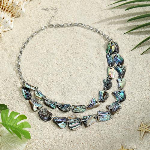 Shell Necklaces Abalone Shell irregular silver color plated Double Layer & for woman Sold By PC