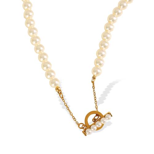 Stainless Steel Jewelry Necklace 304 Stainless Steel with Plastic Pearl plated fashion jewelry & for woman golden Length 42 cm Sold By PC