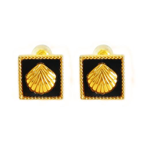 Roestvrij staal Stud Earrings, 304 roestvrij staal, met White Shell, Plein, gold plated, mode sieraden & verschillende materialen voor de keuze & voor vrouw, 10x10mm, Verkocht door pair