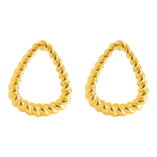 Boucle d'oreille de gaujon en acier inoxydable, Acier inoxydable 304, triangle, Placage, bijoux de mode & pour femme & creux, doré, 31x38mm, Vendu par paire