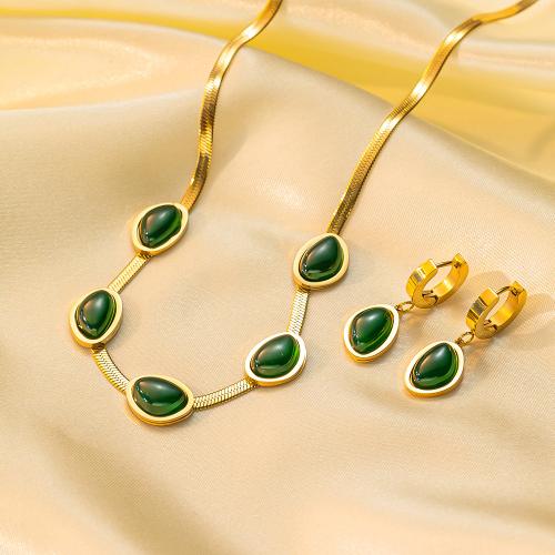 Fashion Stainless Steel Jewelry Sets 304 Stainless Steel with Glass plated fashion jewelry & for woman golden Sold By PC