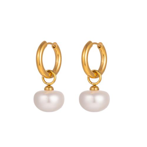 Stainless Steel Lever Back Earring 304 Stainless Steel with Plastic Pearl 18K gold plated fashion jewelry & for woman Sold By Pair