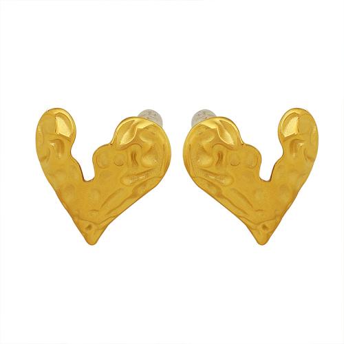 Stainless Steel Stud Earrings 304 Stainless Steel Heart plated fashion jewelry & for woman golden Sold By Pair