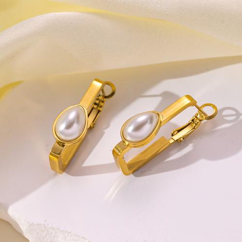 Stainless Steel Lever Terug Earring, 304 roestvrij staal, met Plastic Pearl, plated, mode sieraden & verschillende stijlen voor de keuze & voor vrouw, gouden, Verkocht door PC