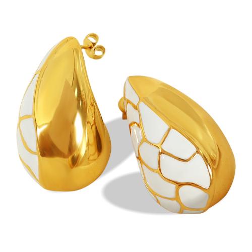 Stainless Steel Stud Earrings 304 Stainless Steel Teardrop 18K gold plated fashion jewelry & for woman & enamel Sold By Pair