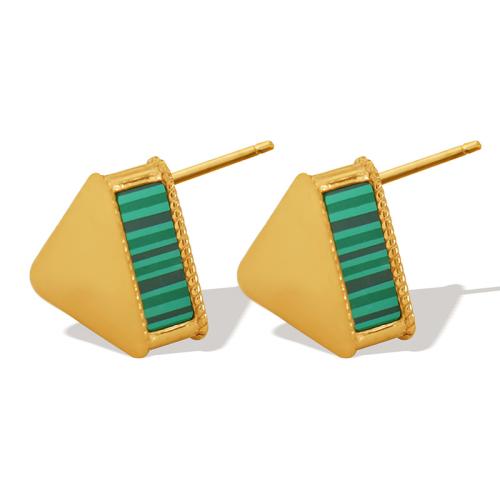 Boucle d'oreille de gaujon en acier inoxydable, Acier inoxydable 304, avec Acrylique, triangle, Placage, bijoux de mode & pour femme, doré, 12x12x5mm, Vendu par paire