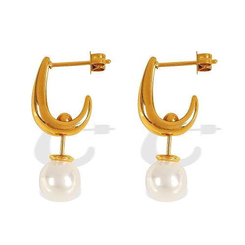 Stainless Steel Stud Earrings 304 Stainless Steel with Plastic Pearl plated fashion jewelry & for woman Sold By Pair