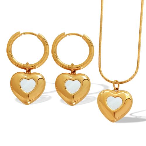 Fashion Stainless Steel Jewelry Sets 304 Stainless Steel with White Shell Heart 18K gold plated fashion jewelry & for woman Sold By PC