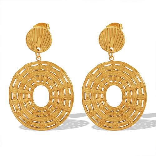 Stainless Steel Stud Earrings 304 Stainless Steel Round 18K gold plated fashion jewelry & for woman & hollow Sold By Pair