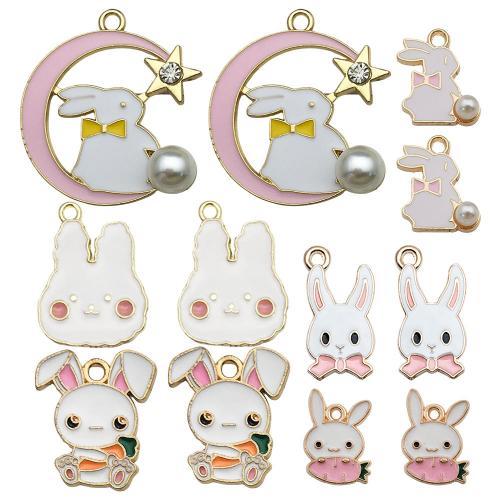 Zinc Alloy Enamel Pendants with Plastic Pearl Rabbit plated DIY & with rhinestone Sold By Bag