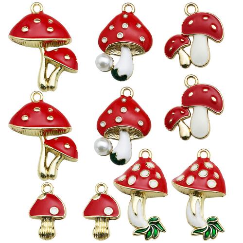 Zinc Alloy Enamel Pendants with Plastic Pearl mushroom plated DIY Sold By Bag