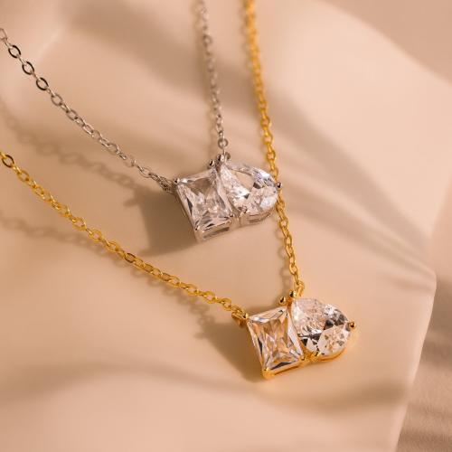 Stainless Steel Jewelry Necklace 304 Stainless Steel with Cubic Zirconia Vacuum Ion Plating for woman Sold By PC