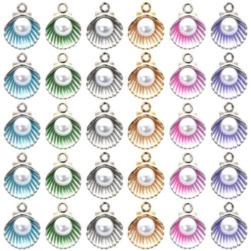 Zink legering emalje vedhæng, Zinc Alloy, med Plastic Pearl, Shell, forgyldt, du kan DIY, flere farver til valg, 15x12mm, 100pc'er/Bag, Solgt af Bag