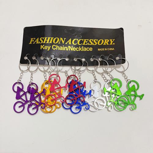 Key Chain, Zinc Alloy, Bike, forgyldt, Unisex, blandede farver, 55mm, 12pc'er/sæt, Solgt af sæt