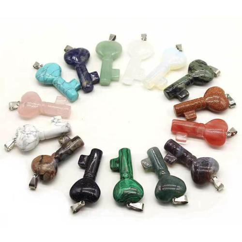 Gemstone Pendants Jewelry with Iron & 304 Stainless Steel Key DIY Random Color Sold By PC