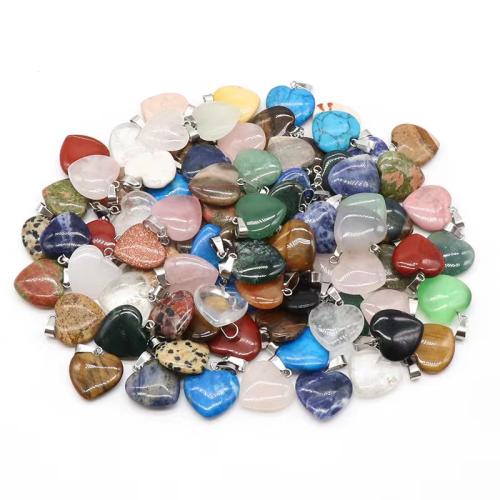 Gemstone Pendants Jewelry with Iron & 304 Stainless Steel Heart DIY Random Color Sold By PC