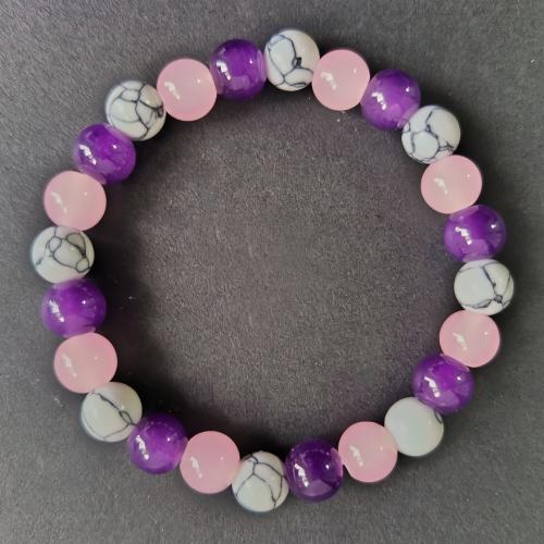 Gemstone Bracelets Amethyst with Natural Stone Round Unisex purple Sold By PC