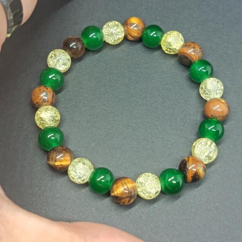 Gemstone Bracelets Tiger Eye with Lampwork Round Unisex green Sold By PC