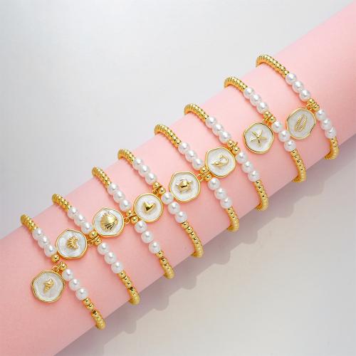 Messing Armbanden, met Plastic Pearl, gold plated, verschillende ontwerpen voor de keuze & voor vrouw & glazuur, meer kleuren voor de keuze, nikkel, lood en cadmium vrij, Verkocht door PC