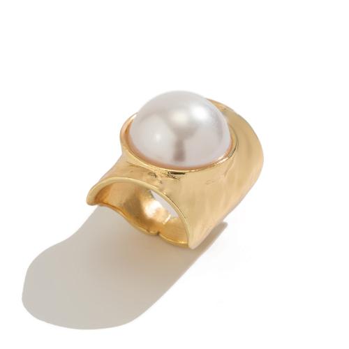 Zinc Alloy fingerring, med Plastic Pearl, forgyldt, mode smykker, flere farver til valg, nikkel, bly & cadmium fri, Solgt af PC