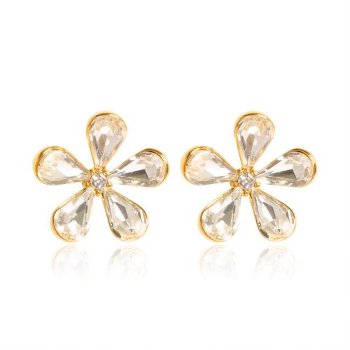 Zinc Alloy Stud Earring Flower plated fashion jewelry & micro pave cubic zirconia nickel lead & cadmium free 18mm Sold By Pair