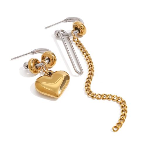 Asymmetric Earrings 304 Stainless Steel plated fashion jewelry & for woman & two tone Sold By Pair