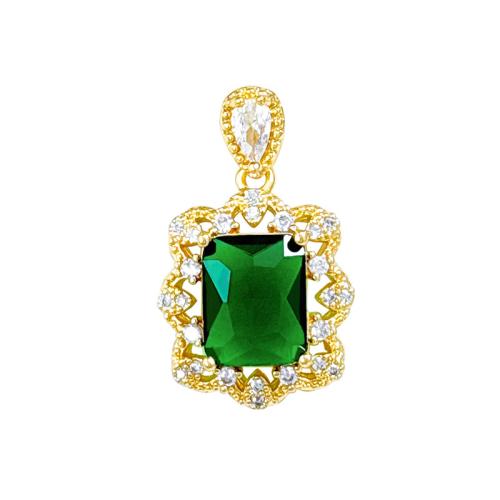 Cubic Zirconia Micro Pave Brass Pendant Square real gold plated DIY & micro pave cubic zirconia Sold By PC