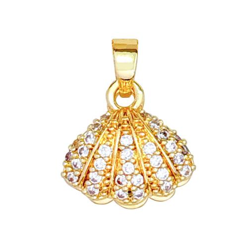 Cubic Zirconia Micro Pave Brass Pendant Shell real gold plated DIY & micro pave cubic zirconia Sold By PC