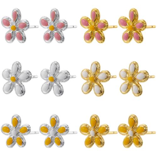 Brass Stud Earring Flower plated fashion jewelry & for woman & enamel Sold By Pair