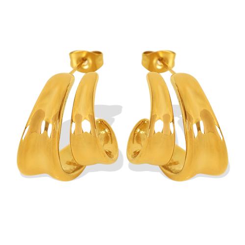 Stainless Steel Stud Earrings 304 Stainless Steel gold color plated fashion jewelry & for woman & hollow Sold By Pair