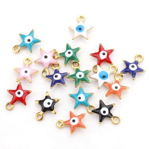 Evil Eye Pendants 304 Stainless Steel Star plated DIY & evil eye pattern & enamel 8mm Sold By PC