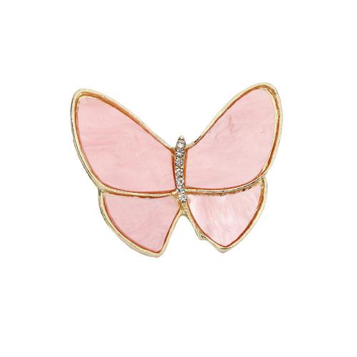 Zinc Alloy Brooches with Shell & Brass Butterfly gold color plated for woman & with rhinestone Sold By PC